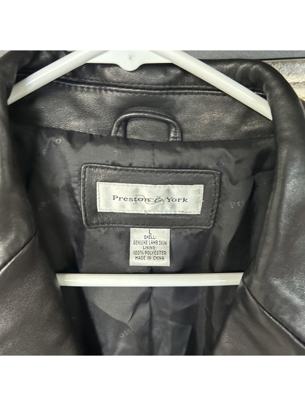 Preston & York Black Genuine Lambskin Leather Trench Coat Size L Single-Breasted - Picture 2 of 4